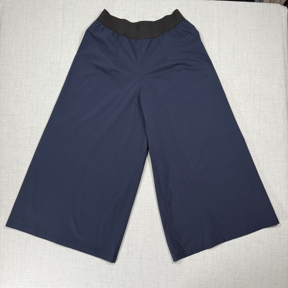 Maria Calderara Wide Leg Pants Women's Sz 4 Navy Blue Viscose Stretch Italy